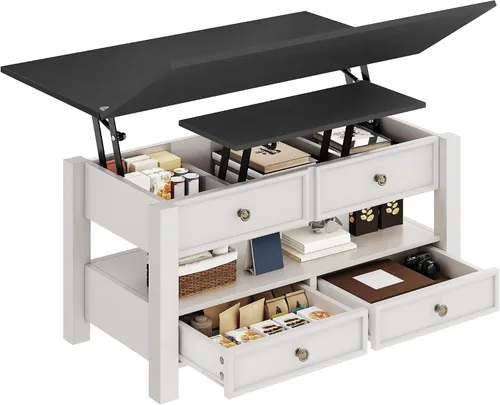 Miniatura 8 de YITAHOME Mesa auxiliar elevable, mesa auxiliar convertible multifunción 4 en 1 con cajones y compartimento oculto, se convierte en mesa de comedor