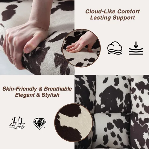 Miniatura 5 de Silla de escritorio moderna giratoria para oficina en casa con ruedas, terciopelo estampado de vaca, altura ajustable, cómoda, ergonómica, tapizada