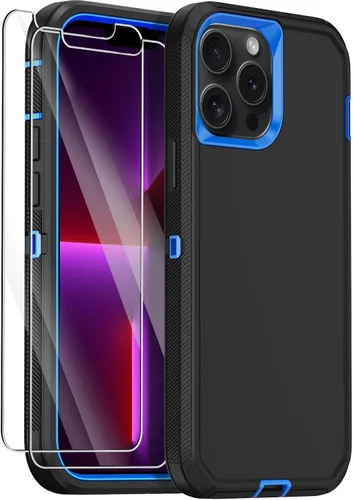 Miniatura 9 de Funda para iPhone 13 Pro Max con 2 protectores de pantalla, protección contra caídas a prueba de golpes, cuerpo completo, resistente, 3 capas, Negro