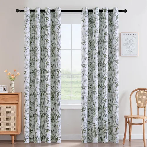 Miniatura 28 de H.VERSAILTEX Cortinas opacas de 63 pulgadas de largo, juego de 2 paneles de cortinas con estampado floral para sala de estar, cortinas de ventana