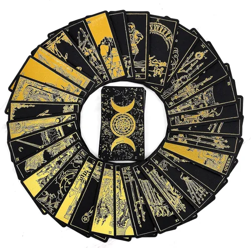 Miniatura 2 de Prophet Baraja de cartas de tarot de lámina dorada, 78 cartas originales juego de adivinación con libro guía para principiantes, cartas de tarot