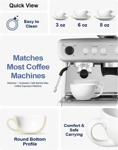 Miniatura 2 de LE TAUCI Juego de 4 tazas de capuchino de 6 onzas con platillos, juego de 4 tazas de café de cerámica y platillos para café con leche, Au Lait