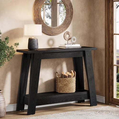 Miniatura 9 de Tribesigns Mesa consola de granja de 41.3 pulgadas, mesa de entrada de madera de 2 niveles con almacenamiento, rústica estrecha detrás del sofá