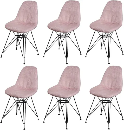 Miniatura 14 de GIA Juego de 1 funda de piel sintética con patas de metal contemporáneas sin brazos y funda extraíble para silla, color rosa champán