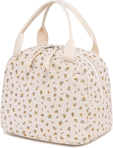 Miniatura 34 de Bluboon Bolsa de almuerzo para mujer, bonita bolsa de almuerzo de pana con correa para el hombro, reutilizable, aislada, gran capacidad
