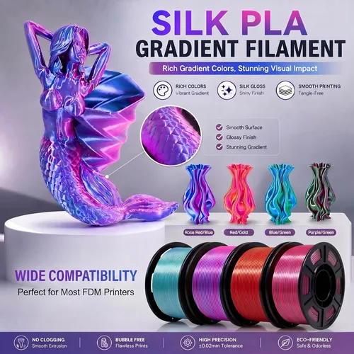 Miniatura 5 de Yousu Seda de Doble Color Filamento PLA para 3D Impresora Filamento Coextrusión PLA Multicolor Filamento PLA 1.75mm (± 0.03 mm) Compatible