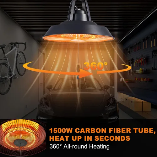 Miniatura 4 de Calentador eléctrico para patio al aire libre, 1500 W, calentadores montados en el techo, infrarrojos de carbono colgantes 600 W, 900 W, 1500 W