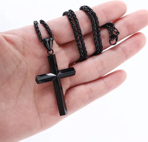 Miniatura 3 de P.Blake - Collar de cruz con borde biselado para hombres y niños, cadena de acero inoxidable con colgante de cruz para hombres y niños