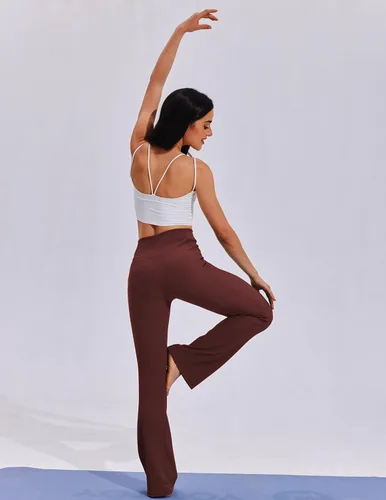 Miniatura 3 de PINSPARK Pantalones de yoga acampanados para mujer, leggings acanalados con corte de bota, cintura alta, pantalones de entrenamiento con bolsillos