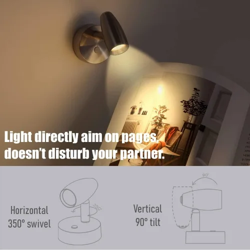 Miniatura 6 de Luz de lectura para RV de 12V, foco LED giratorio con cargador USB rápido y luz nocturna azul, luz de lectura para dormitorio de caravana/remolque