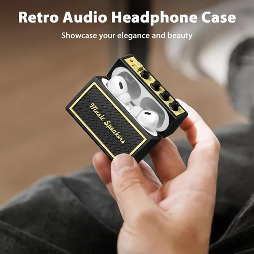 Miniatura 4 de FILOTO Funda para AirPods Pro de 2ª generación con kit de limpieza, funda para Airpod Pro, amplificador de guitarra, diseño de audio retro, funda