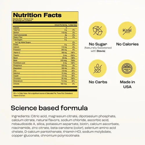 Miniatura 3 de KEY NUTRIENTS Electrolitos multivitamínicos en polvo sin azúcar - Polvo refrescante de electrolitos de limonada - Suplemento de sodio y energía