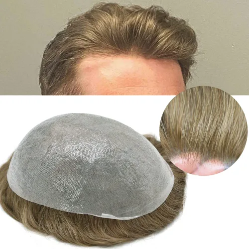 Miniatura 78 de Super Thin Skin Mens Toupee 0.001 in - Sistema de cabello de piel ultrafina para hombres, cabello humano negro, marrón, rubio, gris, peluca