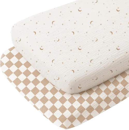 Miniatura 15 de Konssy Sábanas de muselina para cuna de bebé para niña y niño, paquete de 2, sábanas ajustadas transpirables para colchón de cuna de bebé, aptas