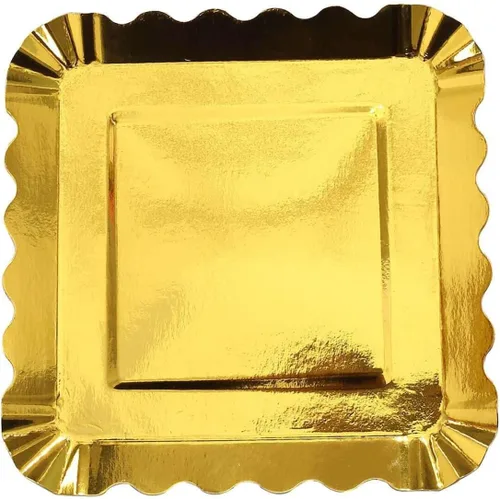 Miniatura 6 de Efavormart - Paquete de 50 platos de papel de aluminio dorado con borde festoneado de 5 pulgadas, mini platos de postre geométricos cuadrados
