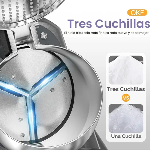 Miniatura 7 de OKF Máquina de afeitar de hielo para evitar salpicaduras, máquina eléctrica de hielo afeitado de 3 cuchillas, máquina de afeitar de hielo de 380 W