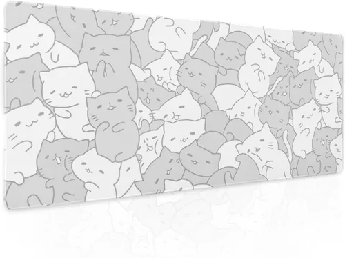 Miniatura 46 de Alfombrilla de ratón rosa y verde anime geométrica japonesa extendida para escritorio 90X40 CM, base de goma antideslizante, borde cosido