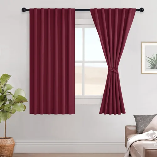 Miniatura 144 de Hiasan Cortinas opacas negras para dormitorio, cortinas opacas cortas de 45 pulgadas de largo, con aislamiento térmico, bolsillo para barra