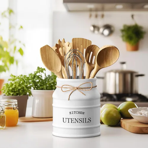 Miniatura 2 de Barnyard Designs Soporte de Utensilios de Cerámica de Granja para Encimera de Cocina, Vajilla Rústica Grande, Organizador de Herramientas de Cocina