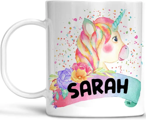 Taza personalizada de unicornio de acuarela para niños con nombre, polímero ligero