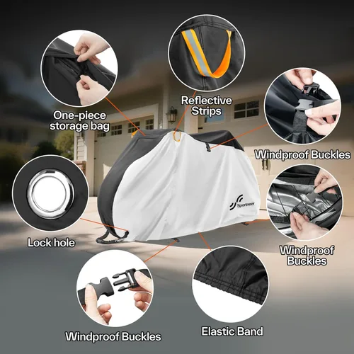 Miniatura 7 de Sportneer Cubierta para bicicleta: Fundas impermeables para bicicletas al aire libre con orificio de bloqueo y bolsa de almacenamiento, cubiertas