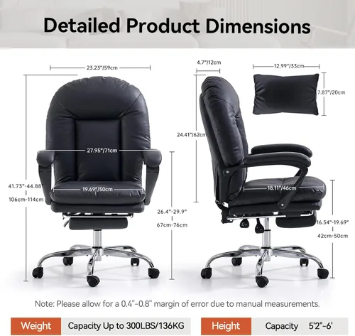 Miniatura 2 de EMIAH Silla de Oficina Ergonómica con Reposapiés Silla Criss Cross con Ruedas Silla de Oficina Ejecutiva Reclinable Respaldo Medio Cuero PU Sillas