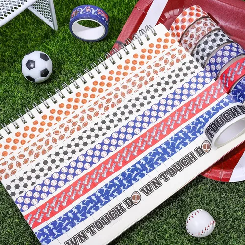 Miniatura 4 de Whaline 12 rollos de cinta Washi con temática deportiva, bolas deportivas, cinta adhesiva surtida, cinta de papel de envoltura decorativa