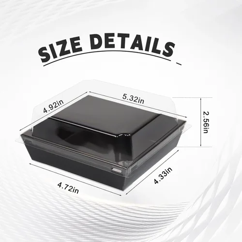 Miniatura 2 de Paquete de 100 cajas de charcutería con tapas transparentes y seguras, 5.3 x 4.9 x 2.5 pulgadas, cuadrados negros, contenedores desechables