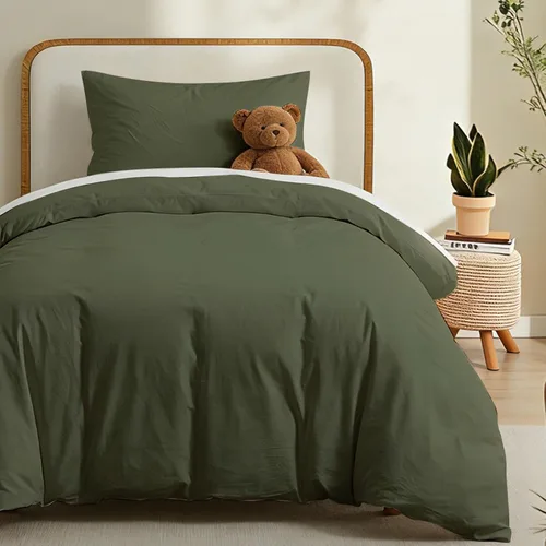 Miniatura 30 de LOVQUE Funda de edredón de algodón verde oliva, tamaño King, juego de ropa de cama natural similar al lino con cierre de cremallera (sin edredón)