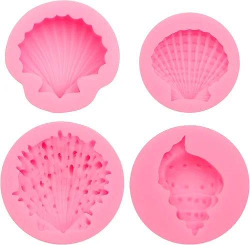 Miniatura 9 de Molde de silicona para fondant de concha, 4 paquetes de moldes de chocolate para hornear temática marina decoración de pasteles, adornos de 4