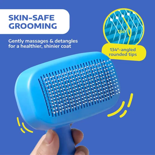 Miniatura 7 de Hertzko Cepillo deslizante de autolimpieza para gatos y perros, herramienta de aseo para eliminar el pelo largo y corto, cepillo retráctil para Azul