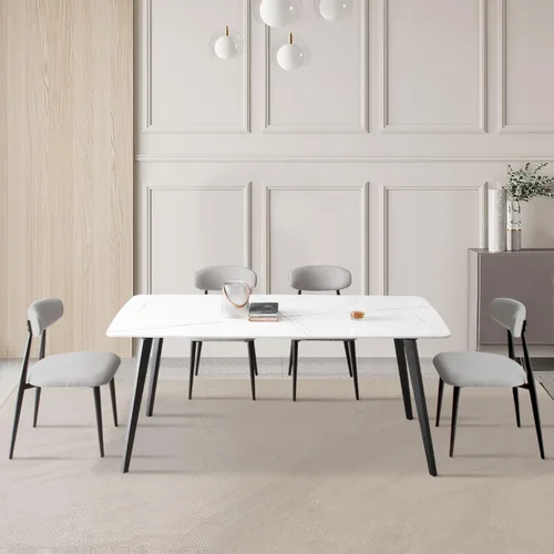 Miniatura 8 de JUSTONE Juego de 2 sillas de comedor grises, tapizadas con patas de metal negro, estilo moderno de mediados de siglo para comedor y cocina