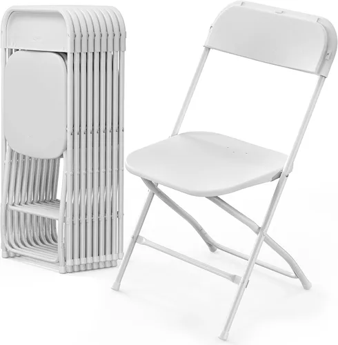 Miniatura 13 de VINGLI Paquete de 8 sillas plegables de plástico blanco, asiento comercial apilable portátil para interiores y exteriores, con marco de acero