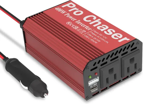 Pro Chaser Inversores de Potencia de 400W para Vehículos - Convertidor Inversor de Coche de CC 12v a 110v CA, USB-A, Puertos USB-C PD 65W, Adaptador