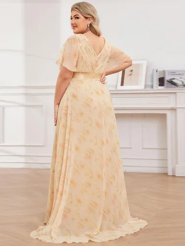 Miniatura 79 de Ever-Pretty Vestido formal para mujer, Navidad, Año Nuevo, cuello en V, gasa, talla grande, largo hasta el suelo, vestido de dama de honor