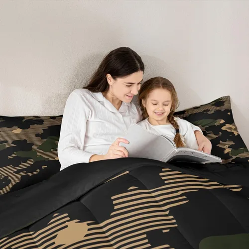 Miniatura 5 de Erosebridal Juego de ropa de cama de camuflaje marrón y negro, moderno juego de edredón abstracto de camuflaje militar, edredón acolchado con rayas