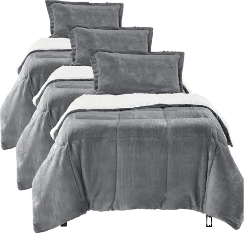 Miniatura 31 de Amazon Basics Juego de ropa de cama de 3 piezas, Sherpa de micromink, ultrasuave, edredón cálido para todas las estaciones, tamaño King, azul Azul