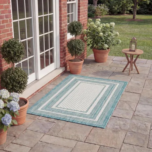 Miniatura 100 de SAFAVIEH Alfombra lavable al aire libre Courtyard Collection – 4' x 5'7", beige oscuro y beige, no desprende pelusa y fácil de limpiar, ideal