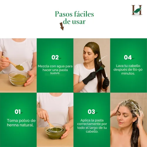 Miniatura 4 de Polvo de henna puro y 100 % natural H&C, Lawsonia inermis (cultivada orgánicamente) 0.5 libras, para el cabello Verde