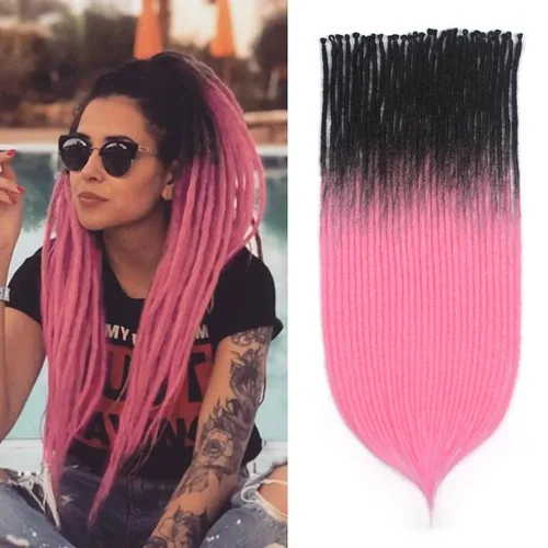 Miniatura 30 de 15 extensiones de rastas de doble extremo, 24 pulgadas, extensiones de rastas falsas de 0.6 pulgadas, color marrón degradado, extensiones de rastas