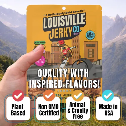 Miniatura 4 de Louisville Vegan Jerky - Carolina ahumada, carne seca apta para vegetarianos y veganos, 0.59 onzas de proteína de soja sin OMG, 300 calorías por