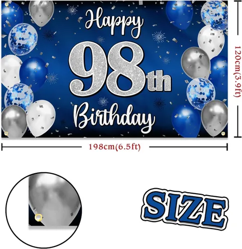 Miniatura 221 de Decoración de feliz cumpleaños 35, globo azul y plateado de 35 años, cartel grande de telón de fondo de cumpleaños, suministros para fiesta de 35th