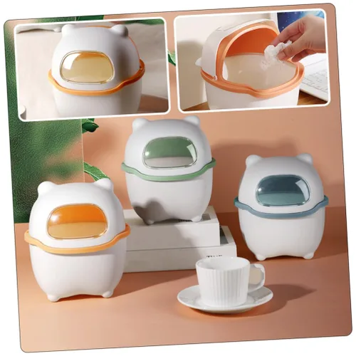 Miniatura 5 de Hemoton Mini cesta de basura de escritorio con tapa, mini botes de basura pequeños, contenedor de basura de dibujos animados, organizador