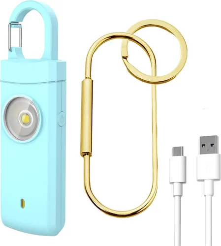 Alarma recargable por USB de autodefensa, sirena fuerte de 130 dB con luz estroboscópica LED, diseño de llavero para un transporte más fácil, alarma