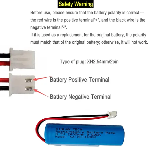 Miniatura 3 de XINLANTECH 3.7V 2600mAh 18650 Batería recargable de iones de litio con conector Jst XH2.54/2P cables de enchufe para electrónica de bricolaje