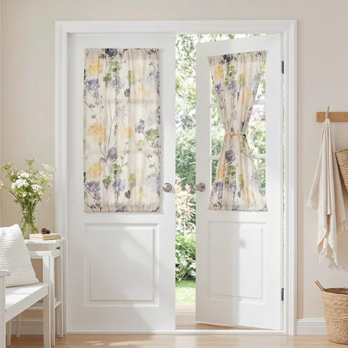 Miniatura 11 de MYSKY HOME Cortinas de lino para sala de estar, patrón de hojas, semitransparentes, cortinas verticales, decoración de estilo hawaiano, textura