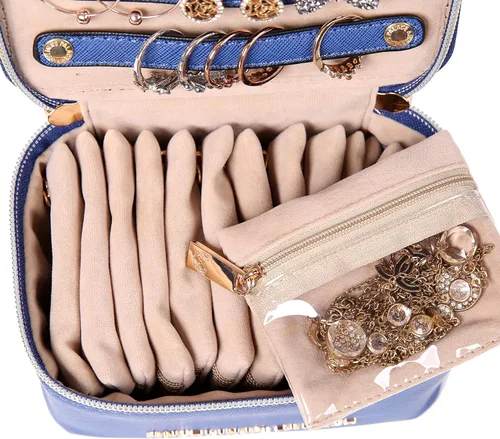 Miniatura 6 de Angelina's Palace Estuche organizador de joyas, regalos de dama de honor, bolsa de viaje, caja de cuero vegano para collar, aretes, pulsera