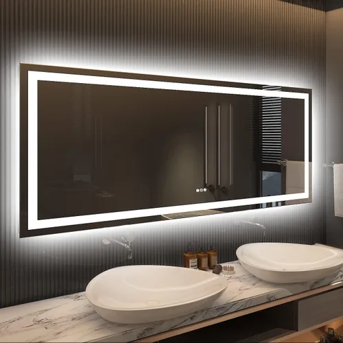 Miniatura 13 de Amorho Espejo de baño LED de 24 x 32 pulgadas con luces, iluminación frontal y retroiluminación, regulable continuamente, antiniebla, vidrio Frente