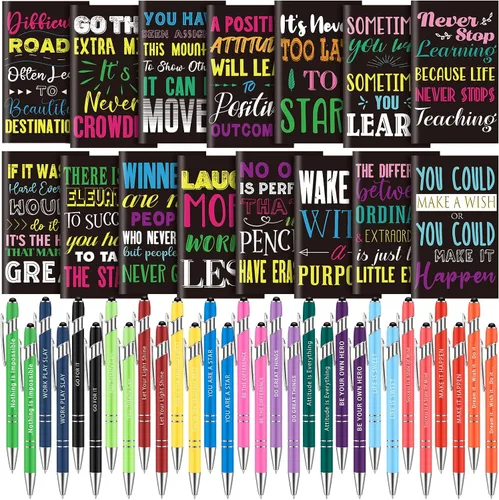 60 bolígrafos inspiradores con citas de tinta negra, cuaderno motivacional, bloc de notas inspiradoras, mini cuadernos de bolsillo, bolígrafos de