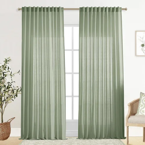 Miniatura 68 de XTMYI - Cortinas transparentes de 54 pulgadas de largo, juego de 2 paneles para baño, cortinas cortas de lino y algodón con semi privacidad